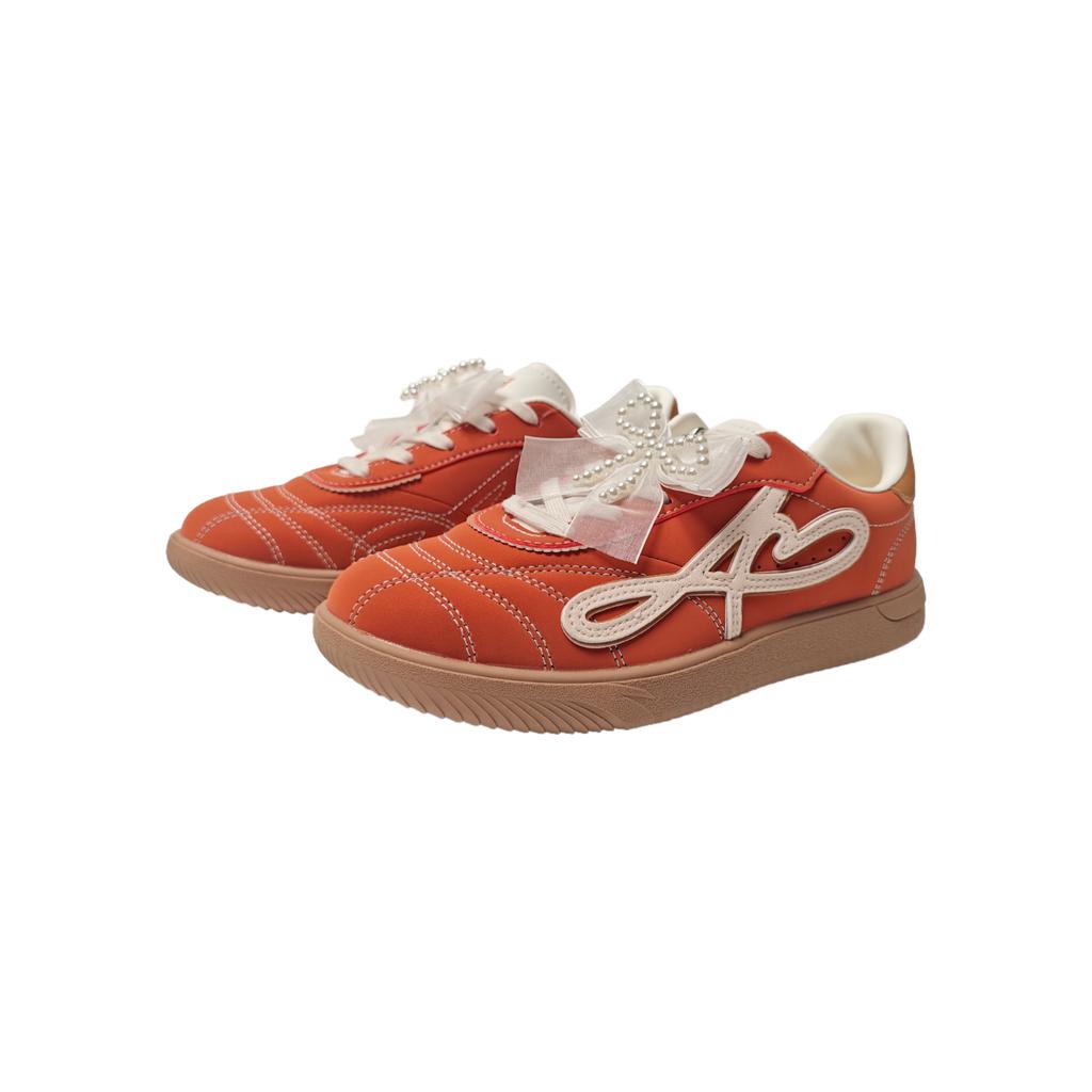 Anta Dream Garden Pearl Bow Trendy Lightweight Wear-Resistant Non-Slip Low-Top Dad Shoes Women Sneaker Flowing-Sand-Orange Creamy-White 122548038R-1