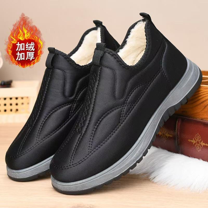 Wool shoes men's winter velvet warm thickened cotton shoes middle-aged and elderly father soft-soled snow boots one foot lazy shoes