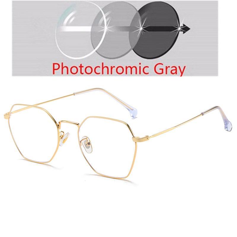 Literature Retro Polygonal Photochromic With Prescription Eyeglasses Female Anti-blue Light Myopia Eyewear Male 0 -0.5 -1.0 Up To -6
