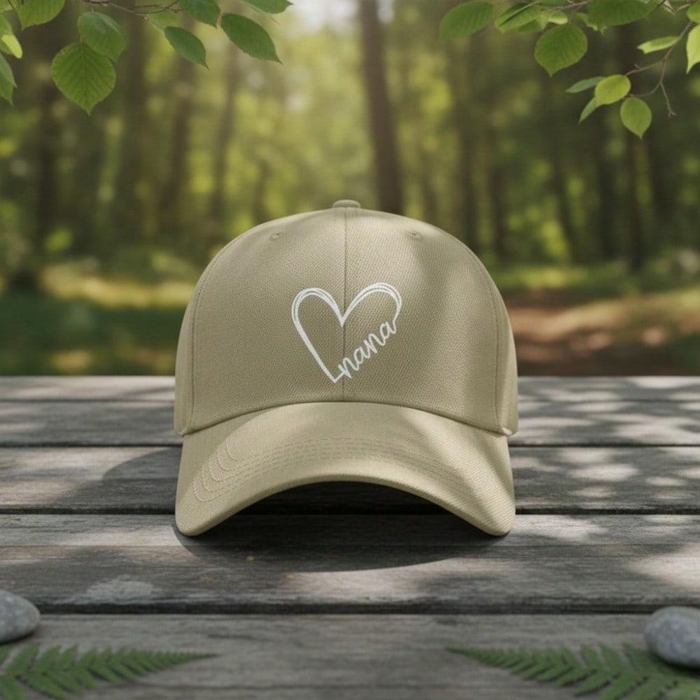 Nana Heart Print Baseball Cap - Simple Cream Polyester Adjustable Casual Outdoor Sports Hat For Women Gift