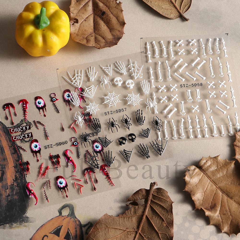 Hot selling nail art stickers ins halloween skull spider bone pumpkin nail sticker nail