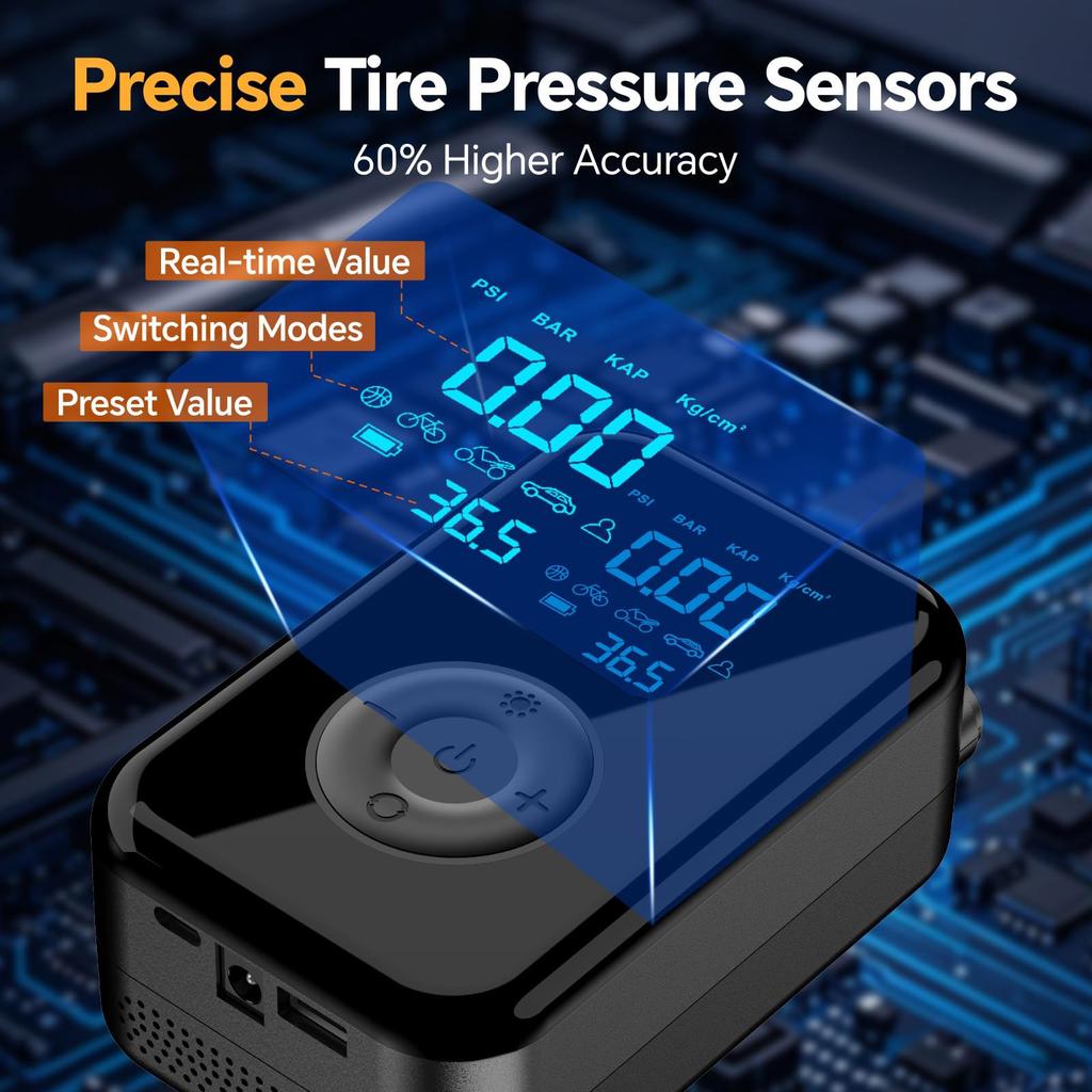 Tire Inflator Portable  Compressor,150 PSI Portable Tire Inflator with Digital Display and LED Light, Cordless Tire   for Cars, Motorcycle, Bike, Bal