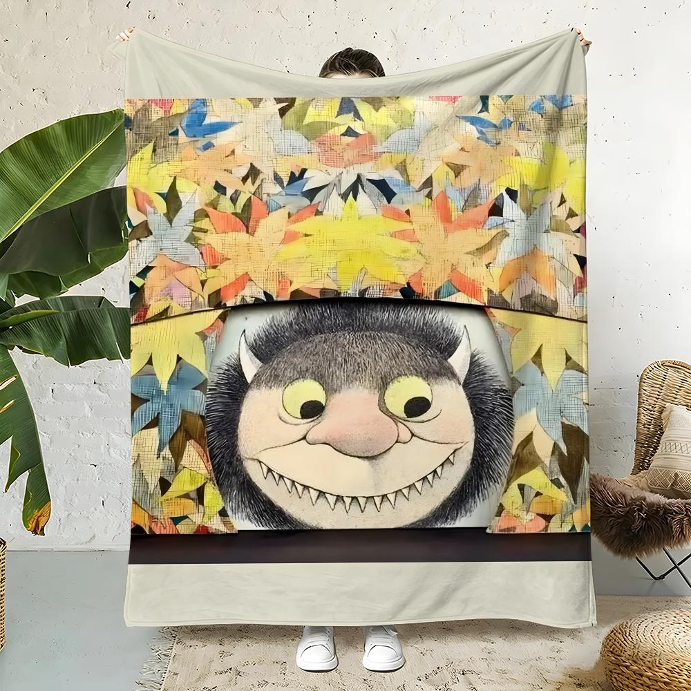 Book W-WheretheWildThingsAre Throw Flannel Throw Blanket,Bed Home Office Nap Blanket Travel,Camping,Picnic Blanket Soft Decor