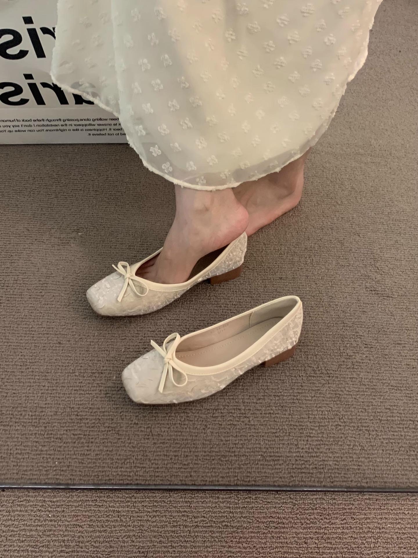 

Французские туфли премиум-класса цвета морской волны, маленькие ароматные туфли-одиночки, женская обувь 2025 года, весенний вечерний бриз, фея с юбкой, туфли на низком каблуке для бабушки 35 абрикосовый