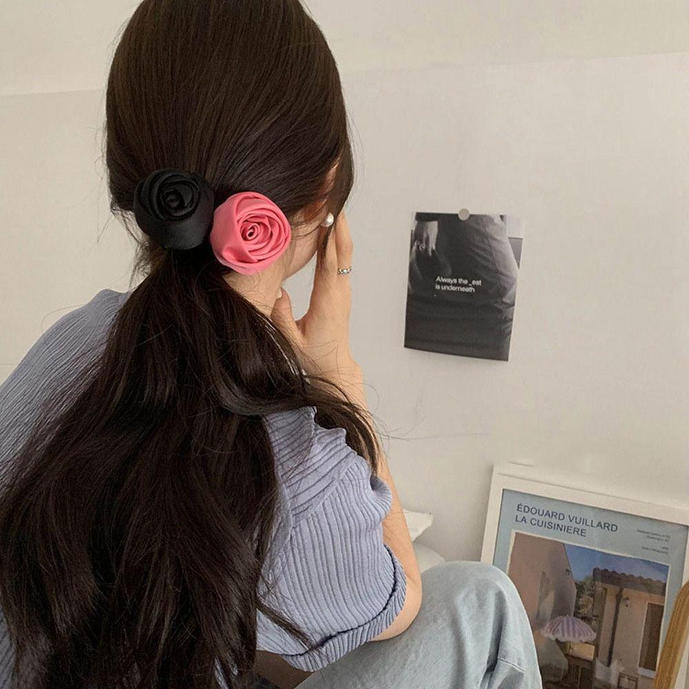 Flower Rose Hair Rope Korean Style Elastic Hair Band Cute Silk Satin Hair Rope Girl