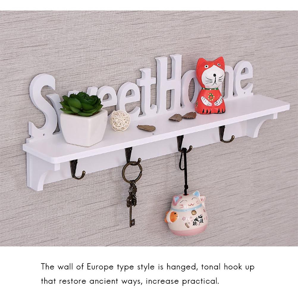 Sweet Home Holz Wandmontierter Kleiderhaken Wandhaken mit Ablage Tastatur und Vier Haken Heimdeko
