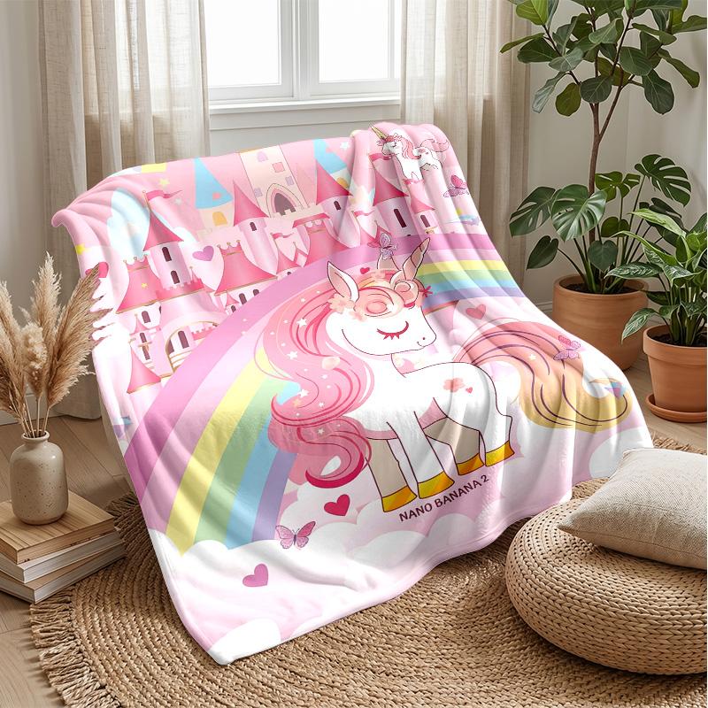Unicorn Castle Rainbow Theme blanket Lightweight Warm Flannel Blanket Decorative Throw Blanket for Home Decoration