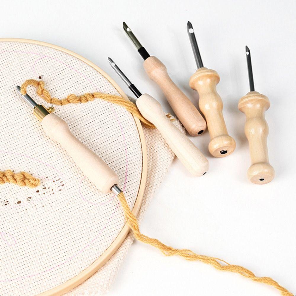 Wooden Handle Punch Needle Set 2.5mm/3.5mm/5mm Punch Stitching Kit  for Beginners