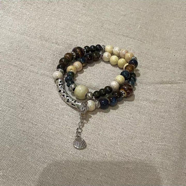 Keramikperlenarmband für Damen, Ethno- und Exotik-Stil, elastisches Seil, chinesisch inspiriertes Design