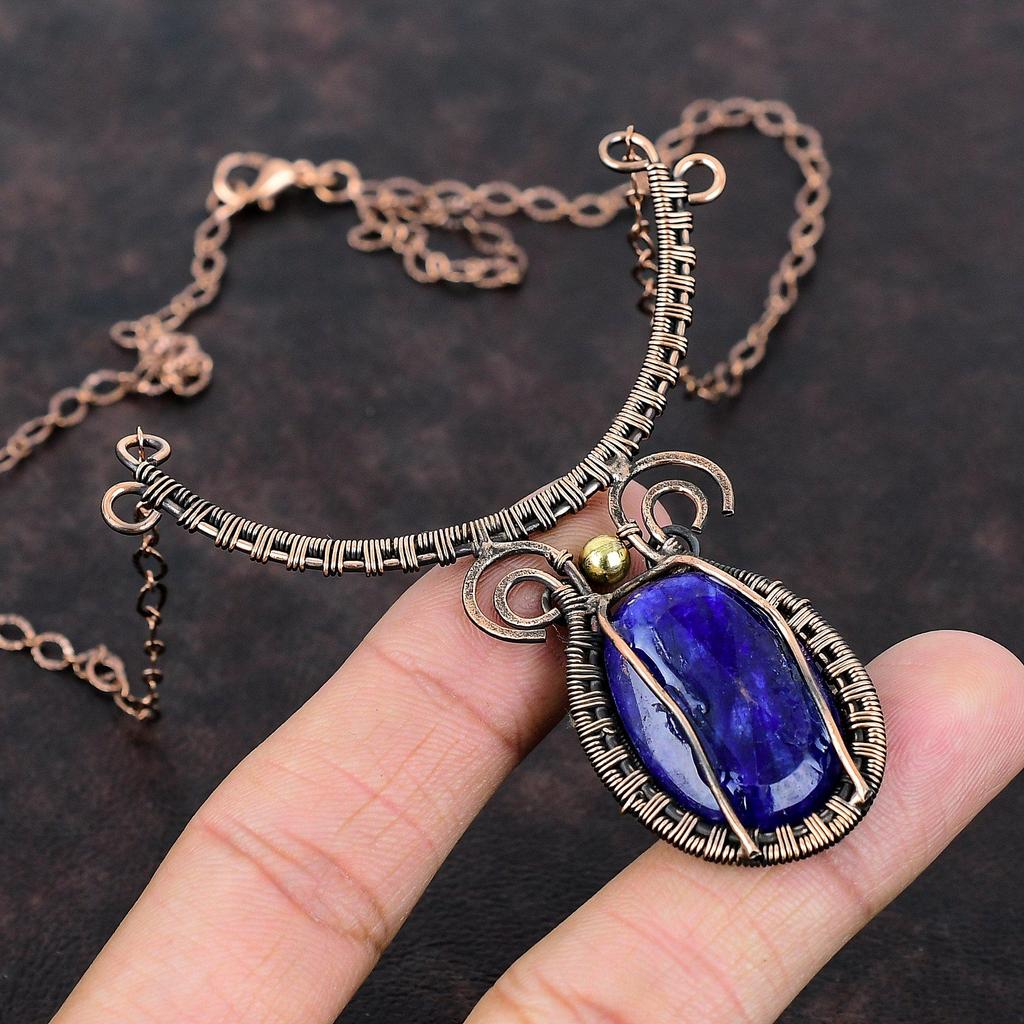 Faceted Blue Sapphire Necklace Copper Wire Wrapped Necklace Dainty Gemstone Jewelry Adjustable Necklace Handmade Copper Jewelry Wedding Gift