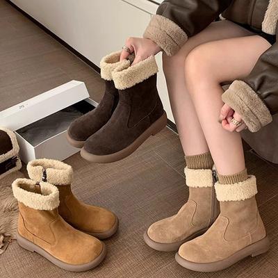 Boken Schuhe Schneestiefel Damen Fleece verdickte kurze Stiefel 2024 neue Winter Pelzstiefel Pelz integrierte Schnee Baumwollschuhe