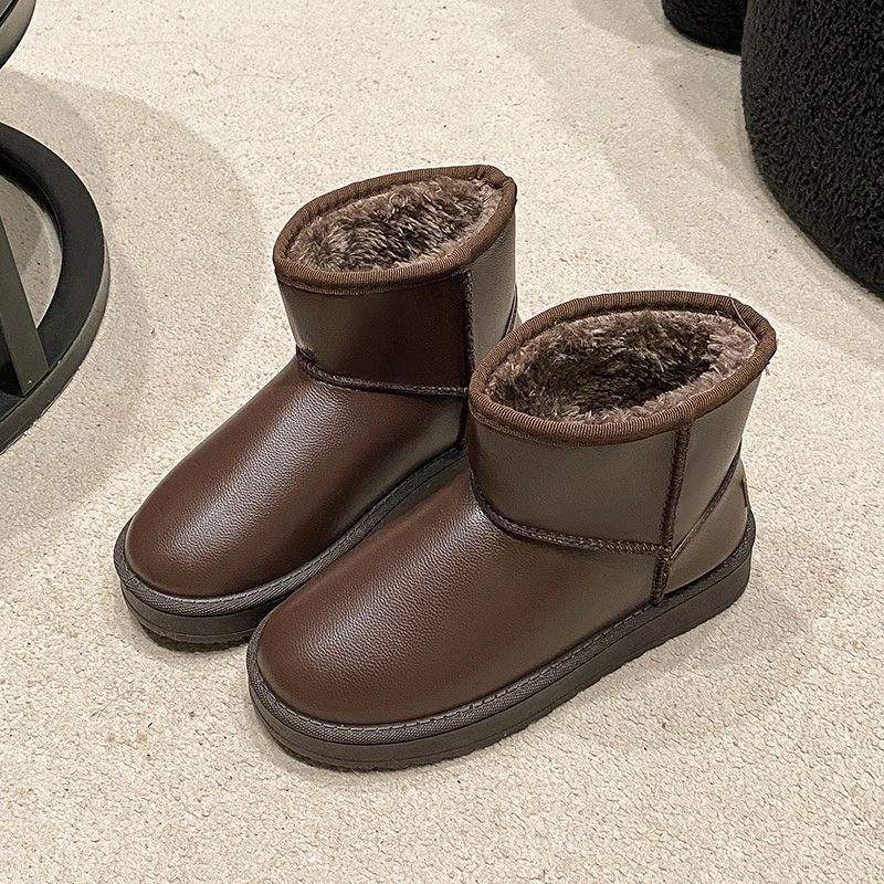 Snow boots for men and women 2025 winter new cotton shoes for women, thickened and piled fur, non-slip integrated waterproof leather surface to keep w