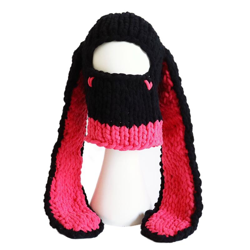 New Hand-Knitted Velvet Rabbit Ear Hat with Devil Horns - Warm, Thick, Sweet, and Stylish Spicy Girl Face Mask