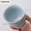 HOYIHM Chinese Ru Kiln Porcelain Teacup Ice Cracked Glaze Tea Bowl Travel Meditation Tea Cup Customized Copper Cash Tea Set Gift