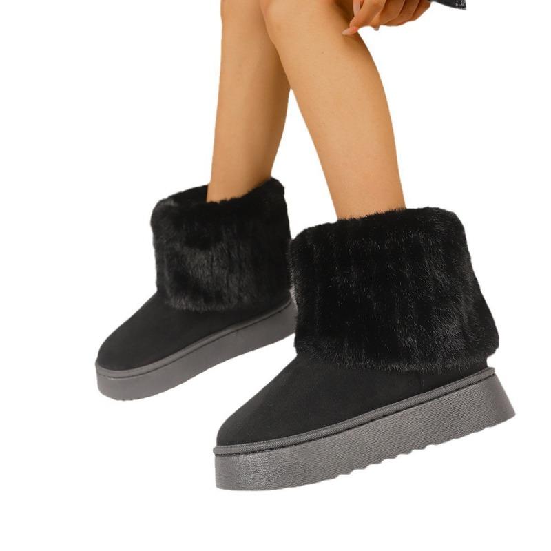 New Thick-soled Round-head Fluffy Trousers and Boots, Shorty Le Casual Versatile Women's Snow Boots