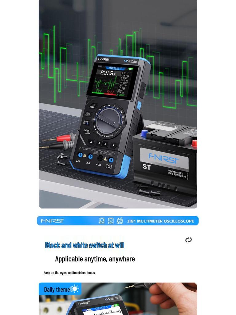 FNIRSI DST210/201 3-in-1 Multimeter: 10M Bandwidth, Oscilloscope, Signal Generator.