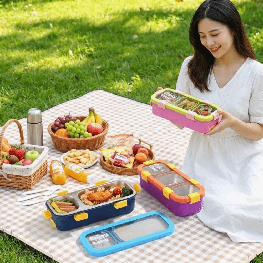 Removable Insulated Lunch Box 2/3 Compartment Divided Lunch Box Stainless Steel Lunch Box  Work