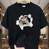 Unisexs Summer 100 Cotton 3D Cat Graphic Printed Fashion Sports and Leisure Loose Round Neck Short Sleeve Tshirt Top