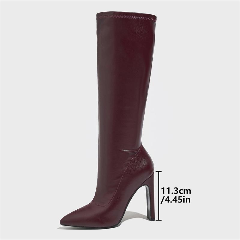Toamnă Iarnă Piele Moale Tocuri Înalte Cizme Până la Genunchi Femei Modă Vârf Ascuțit Pantofi cu Toc pentru Petrecere Zapatos De Mujer