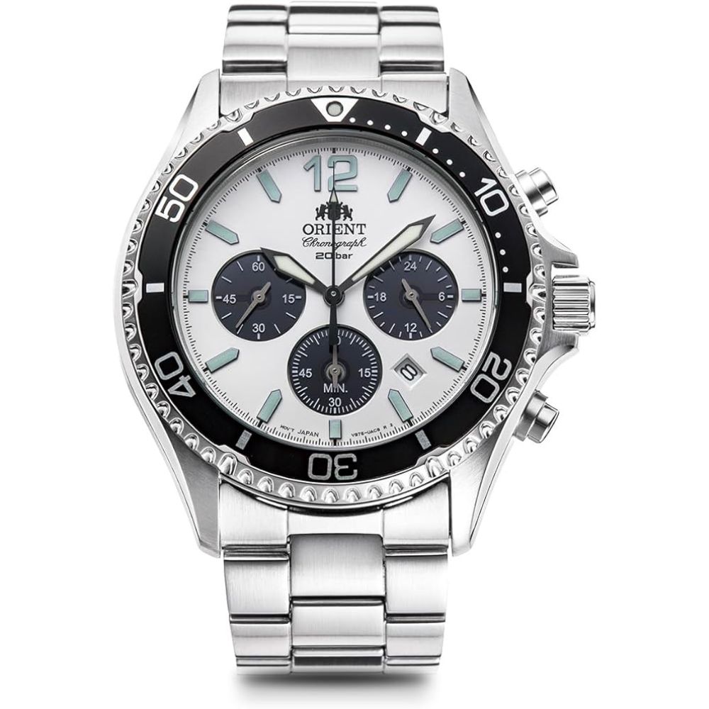 

ORIENT Mako Solar Chronograph White Panda Dial Men s Watch RN-TX0203S