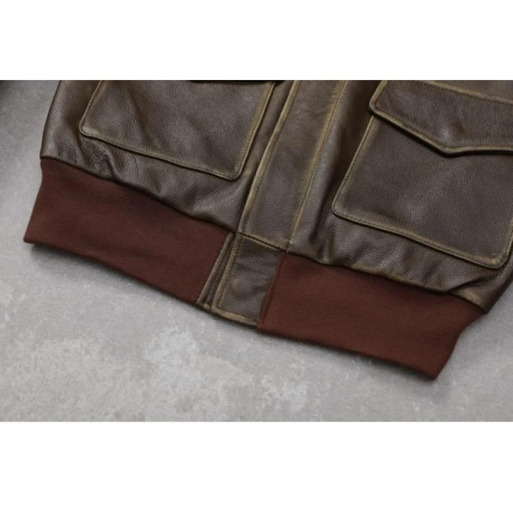 Chinese Size Classic Air Force A2 Flight Jacket Edged Army Green Genuine Cow Leather Jacket Men Pilot Coat Autumn Jaquetas Masculina De Couro