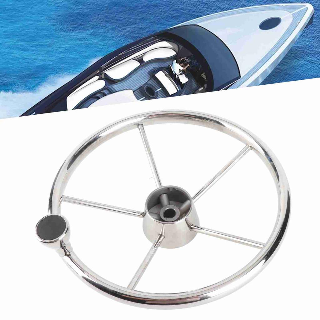 13.5in 5 Spoke Steering Wheel with Knob Stainless Steel Universal Marine Boat Accessories