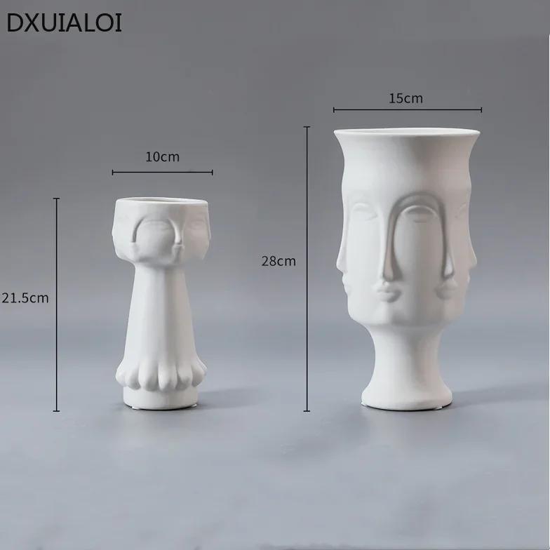 DXUIALOI Creative Human Face Art Vase Decoration Ceramic Crafts White Color Glaze Home Living Room Flower Arrangement Vase Decor