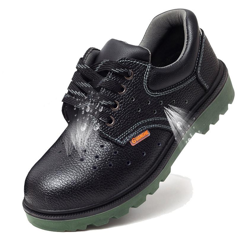 Zapatos de seguridad para hombre, botas de trabajo de cuero genuino, zapatillas de seguridad para el trabajo indestructibles y transpirables de verano para mujer