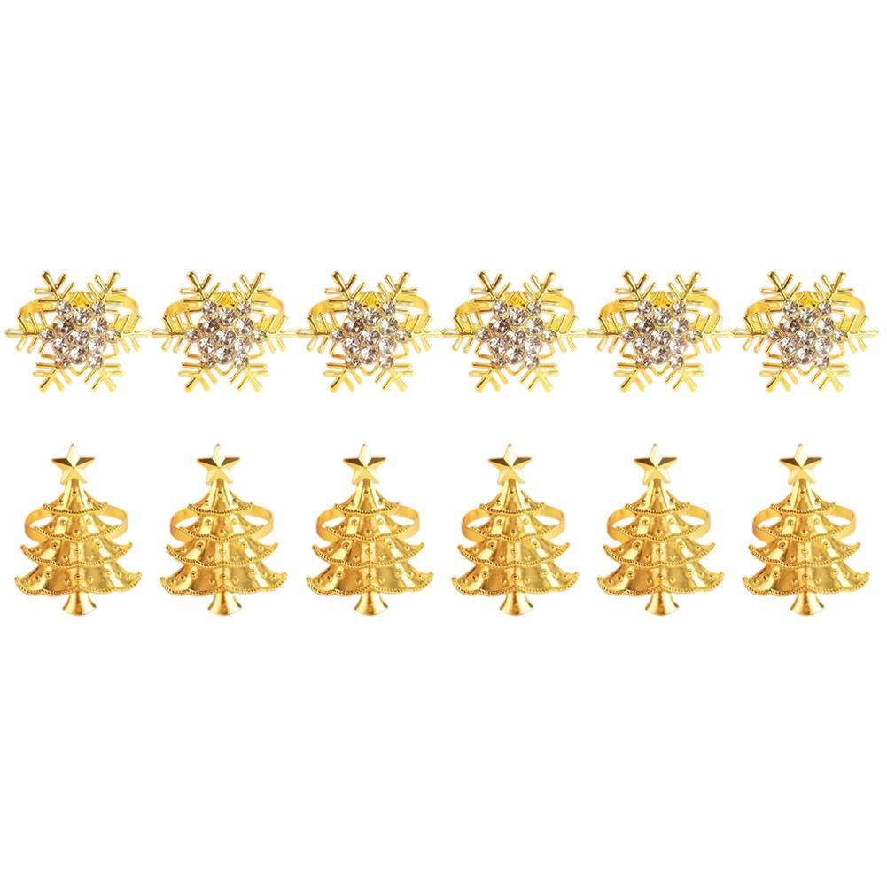 Set of 12 Napkin Rings with Snowflake and Christmas Tree Patterns for Seasonal Table Decor and Holiday Celebrations