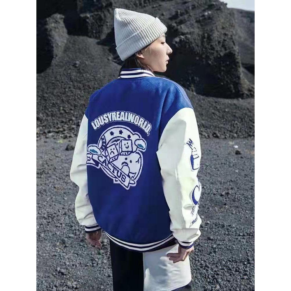 Men's Baseball Uniform College Style Stand Collar Long Sleeve Three-dimensional Embroidered Letter Jacket Jacket Men
