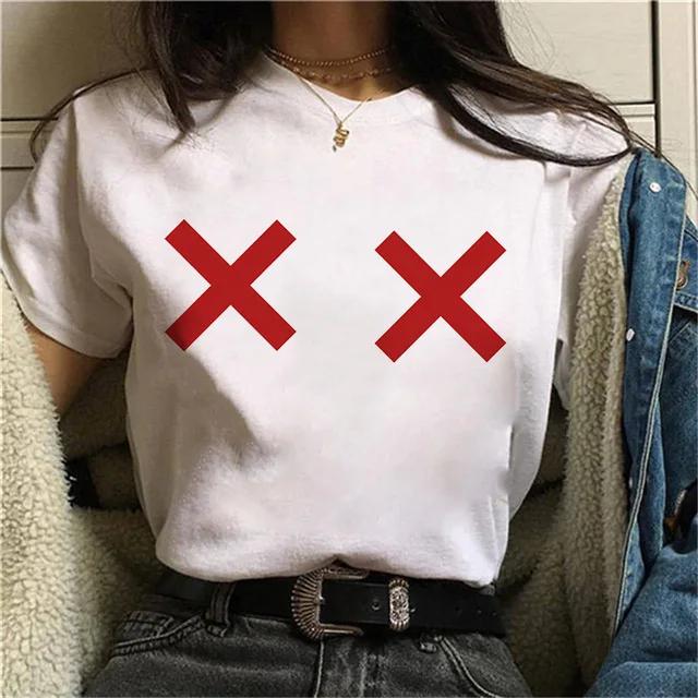 Funny Chest Heart Print Women T Shirt Short Sleeve O Neck Loose Women Tshirt Ladies Tee Shirt Tops Camisetas Mujer