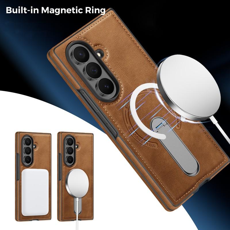 360 Bracket Holder For Magsafe Magnetic Case For Samsung Galaxy Z Fold 8 Ultra Fold8 Fold 7 6 5 4 Retro Leather Kickstand Cover