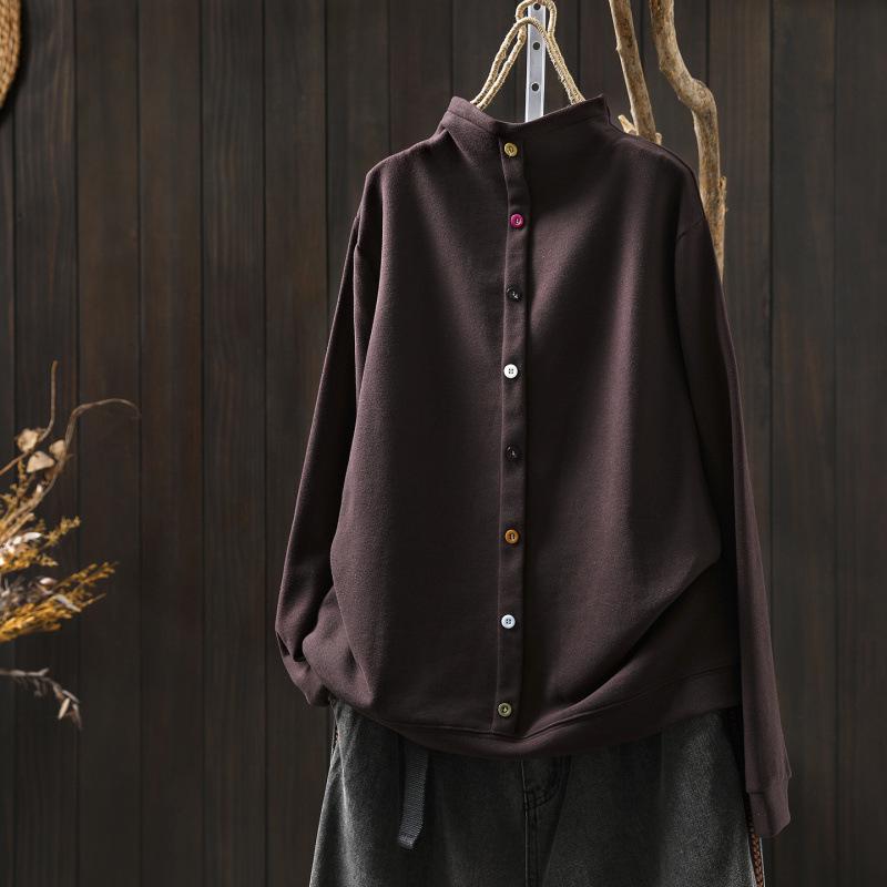 2025 Bojiafan Women's Half-High Collar Plush Sweatshirt with Stylish Colorful Buttons