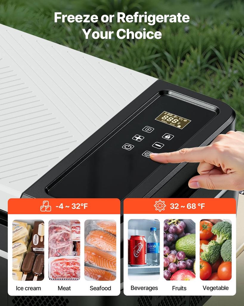 VEVOR Car Refrigerator, DC 12/24V AC100-240V Compressor Electric Cooler, -20 degrees C to 20 degrees C Car Fridge with APP Control