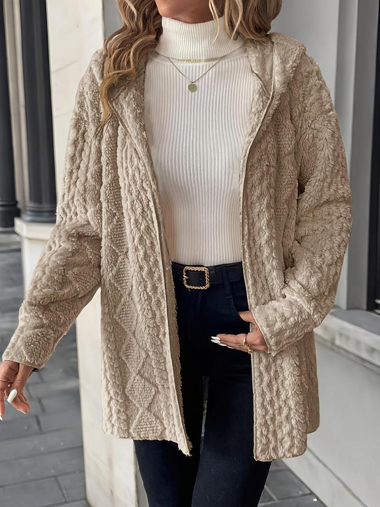 In-Stock Women's Hooded Zip-Up Jacket - Solid Color, Long Sleeve, Casual Fashion for Autumn/Winter