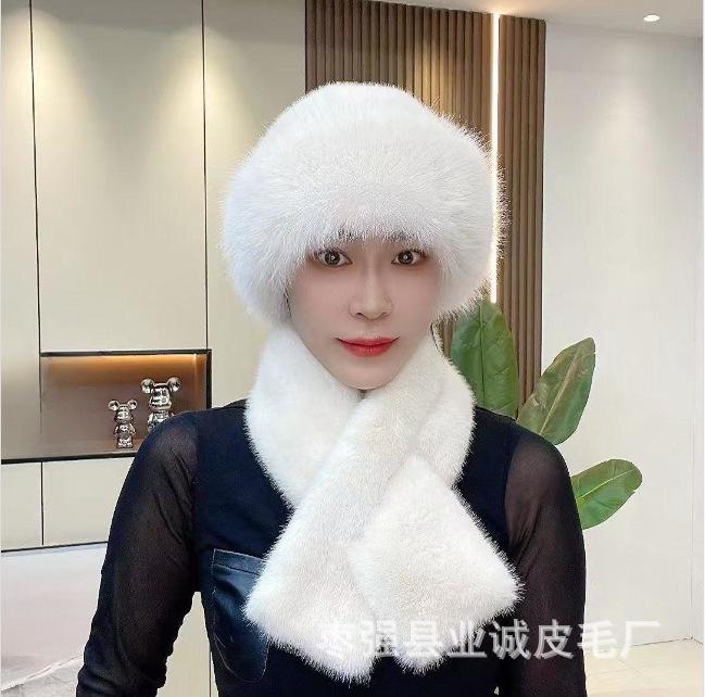 Imitation Mink Hair Winter Women's Scarf Mongolian Hat Plush Hat Set Windproof Thickened Warm Fashionable Ear Hat