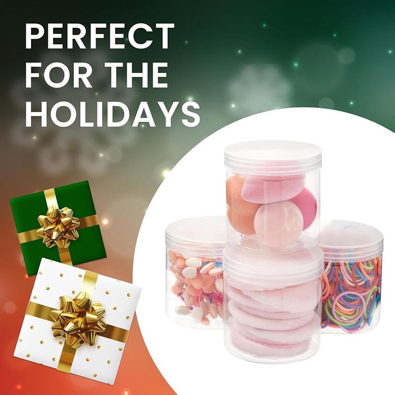 WTEMPO DIY Empty Plastic Decorative Jars with Lids Slime Containers Handicrafts Storage Jars Clear Wide Mouth Package Jars Party Decor Cylindrical Jar