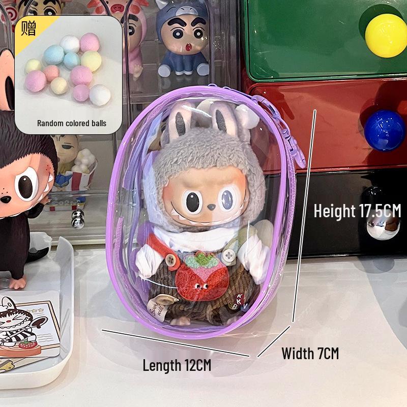 Labubu Transparent Vinyl Protective Case for Cotton Doll, Ita Bag, Baby Stroller Accessory, Dustproof Hanging Bag, 10-15cm.