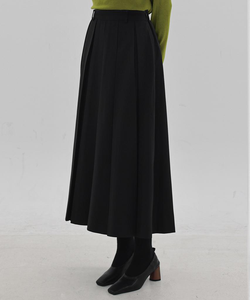 Keullaepeu Elastic Banded Pleated Long Skirt_Black