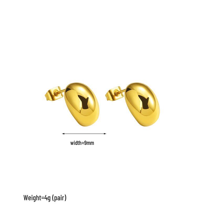 Vintage Hong Kong-Style Metal Bean Stud Earrings - High-End, Lightweight Stainless Steel, Fade-Resistant, Versatile for Women