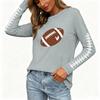 Women's Long Sleeve Neck Top with Rugby Print and Side Slit Hem