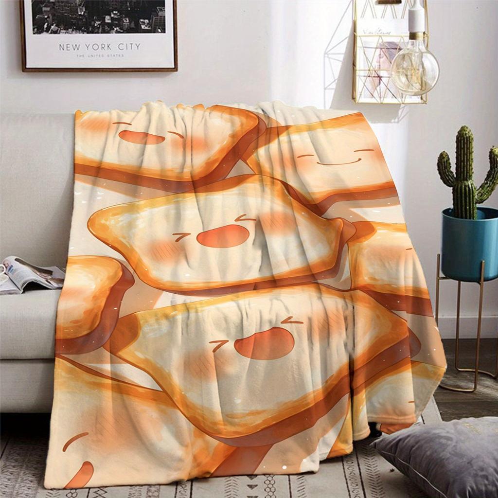 1 Toast Pattern Flannel Blanket - Suitable for Beds, Sofas, Offices, Travel, Decorating, Chairs, and As a Holiday Gift for Frien