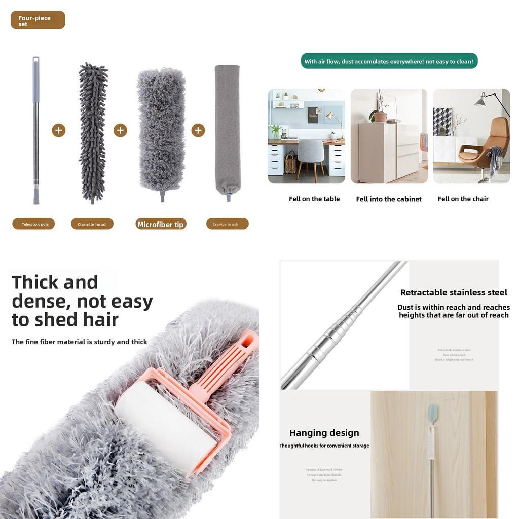 Long Reach Feather Duster With Adjustable Handle For Household Dusting And Surface Cleaning