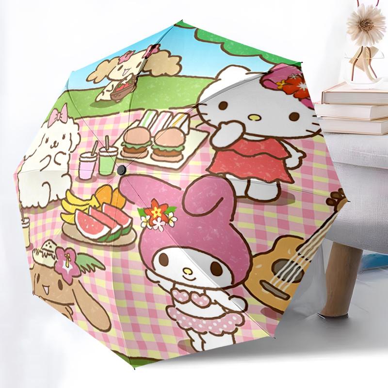 

1pc Hello Kitty & Friends Outdoor Picnic with Floral Print - Automatic Opening Umbrella, Portable Folding Design, 8-Bone Iron Frame, Festival Gift for