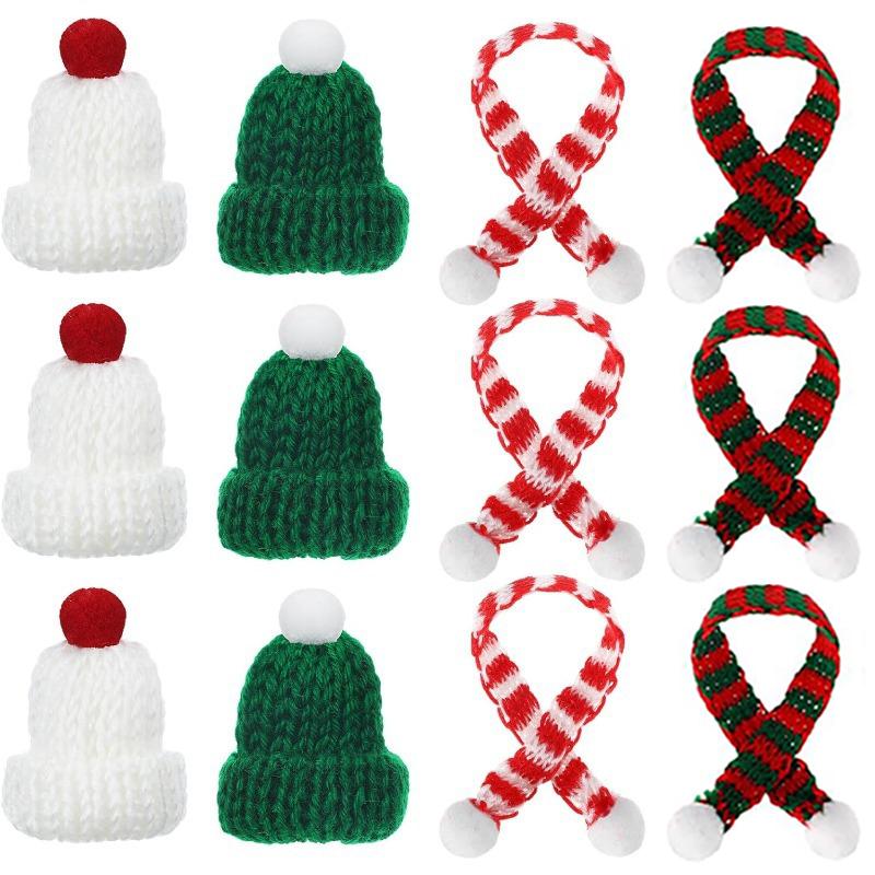 5/10Pcs Christmas Decoration Mini Knitted Hat Scarf Christmas Knitted Decoration Winter Doll Clothing Accessories DIY Gift Decor