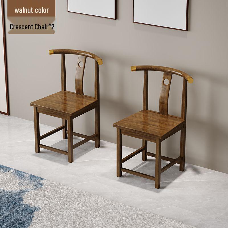 Solid Wood Chinese Style Round Chair Set: 3-Piece with Backrest and Tea Table, Antique Design for Balcony or Leisure.