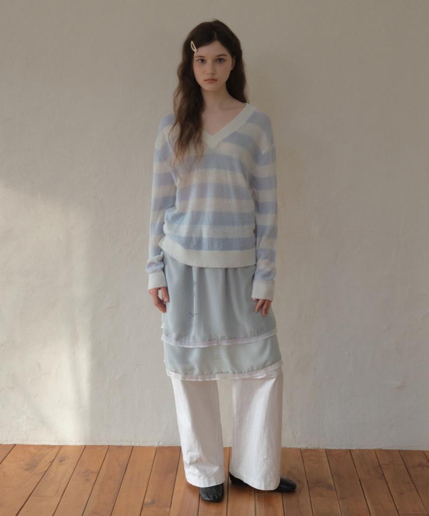 Aueonoseuteljia Hairy Stripe V-Neck Knit_Sky Blue(Oc26Kn13)