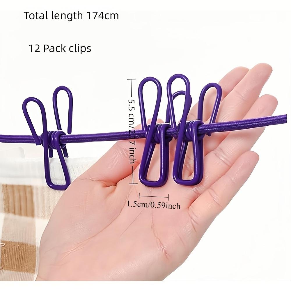 Portable 1.8m Retractable Clothesline, 12 Clips Polychrome Rope, No Punching for Camp Travel Outdoor Drying