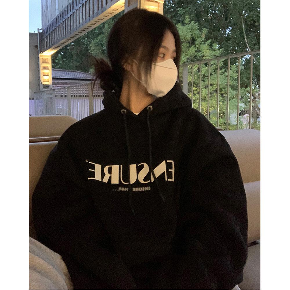 Padded Hooded Sweatshirt Women Autumn and Winter Loose Ladies Student Tops Fashion Retro Versatile Sweatshirt