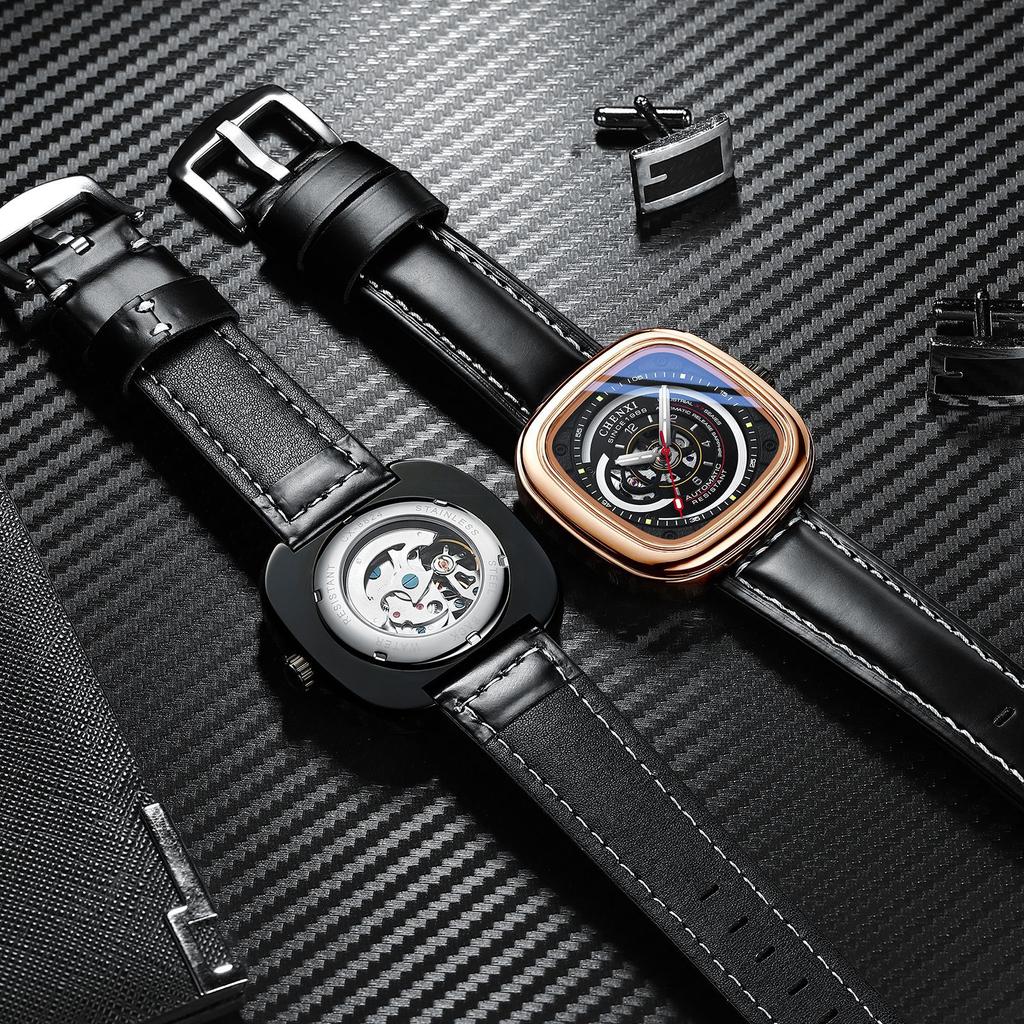 Hediye Kutusu ile En Lüks Kare Hollow Tam Otomatik Erkek Mekanik Saat